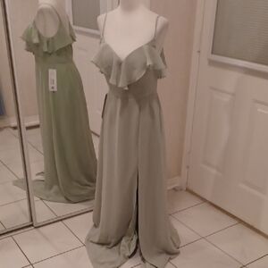 New Azazie Light Green Ruffle Maxi Dress - Size A6 (Small)